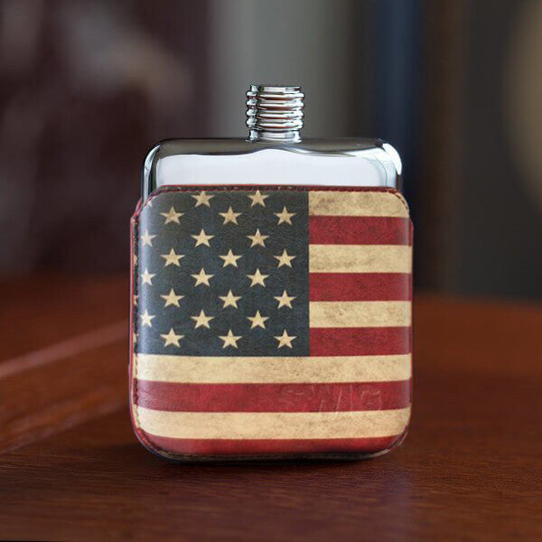 SWIG Hip Flask StarsnStripes Leather Executive Personalised