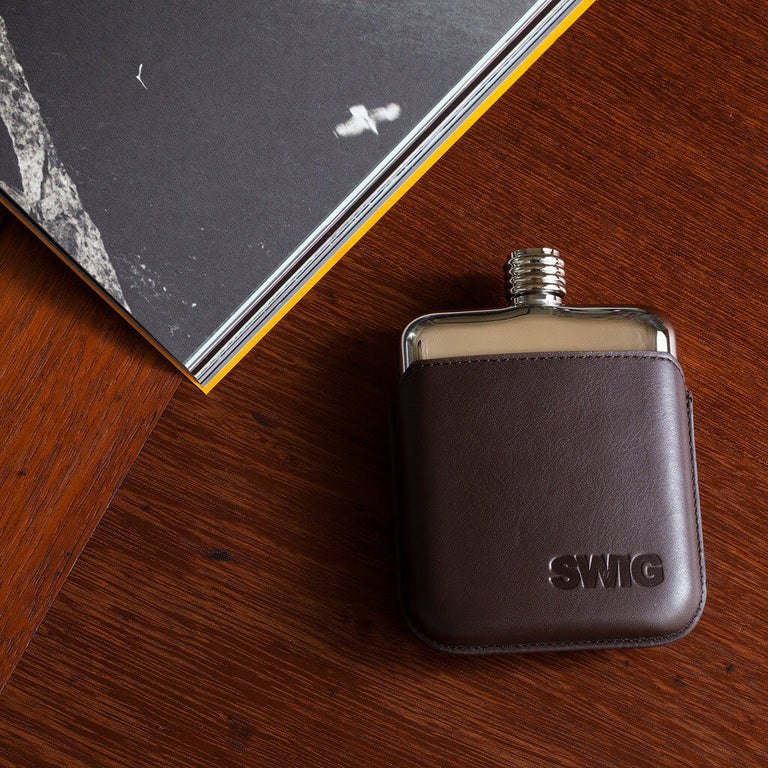 Brown Leather Executive SWIG Hip Flask - book