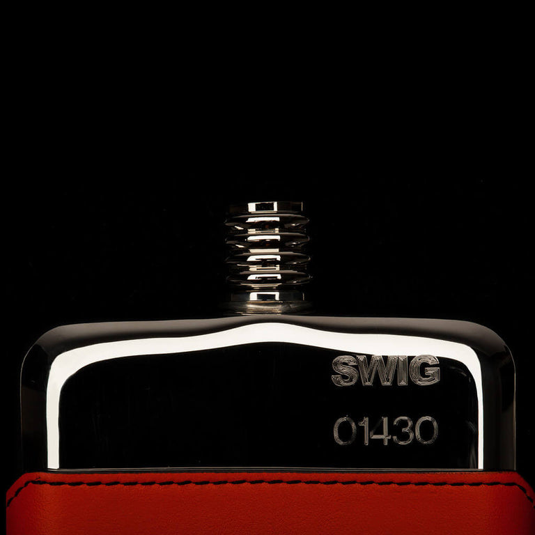 SWIG Hip Flask Orange Leather Executive Personalised