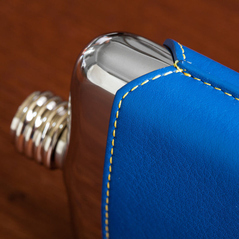 SWIG Blue Leather Executive Hip Flask - side