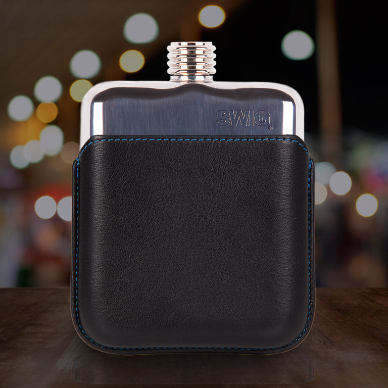 SWIG Hip Flask Black Leather Executive Personalised