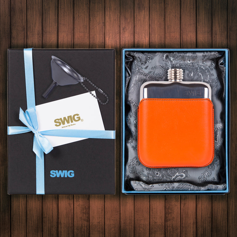 Wedding Hip Flask Gift Set Executive Orange SWIG