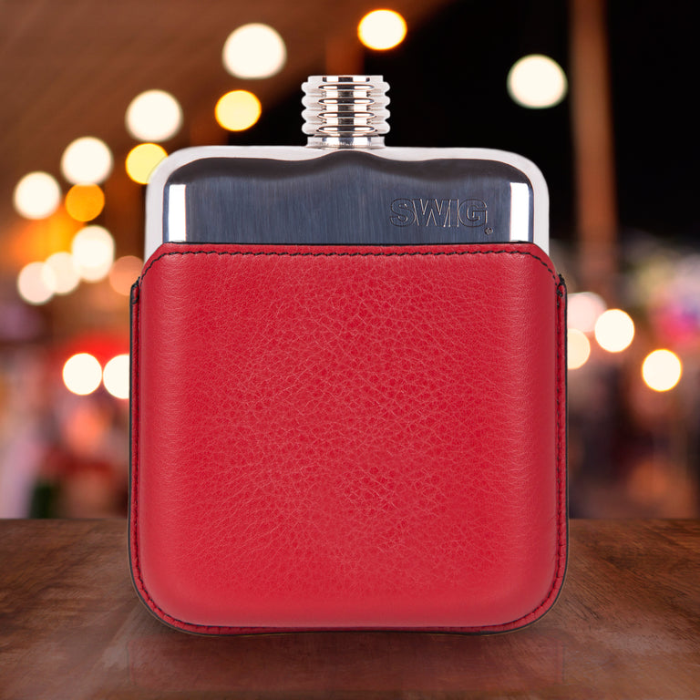 SWIG Hip Flask Red Leather Executive Personalised