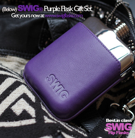 SWIG Hip Flasks Purple Pouch Engraving