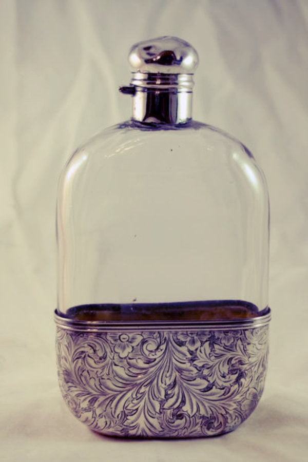 Hip Flask Antique Monogrammed Silver