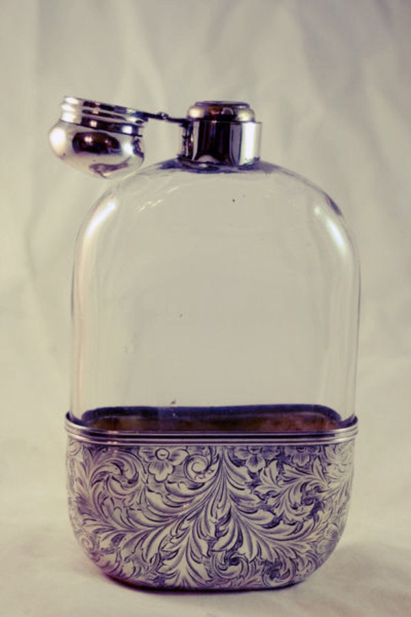 Hip Flask Antique Monogrammed Silver Unique