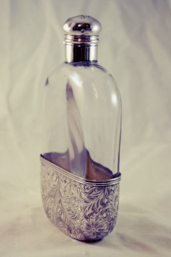 Hip Flask Antique Unique Monogrammed Silver