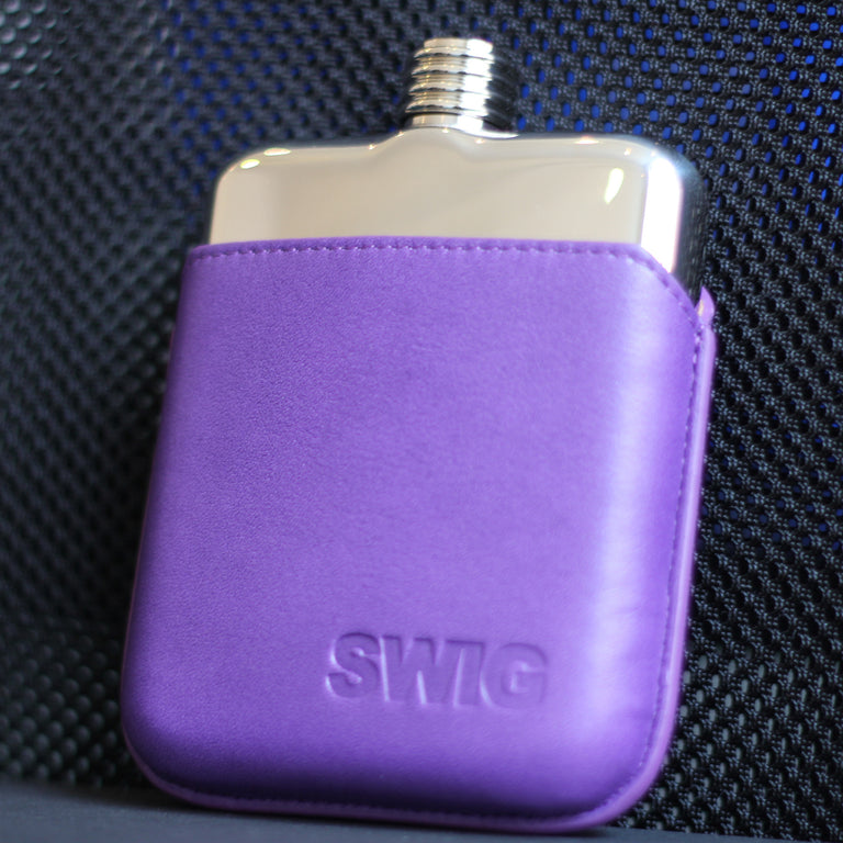 SWIG Hip Flask Purple Leather Executive Personalised Side