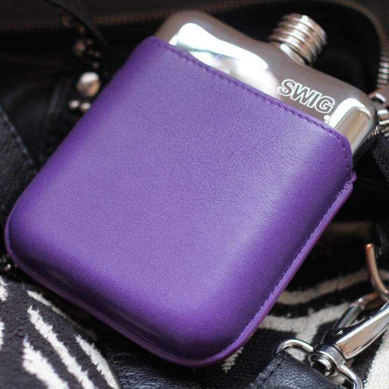 SWIG Hip Flask Purple Leather Executive Personalised -Back