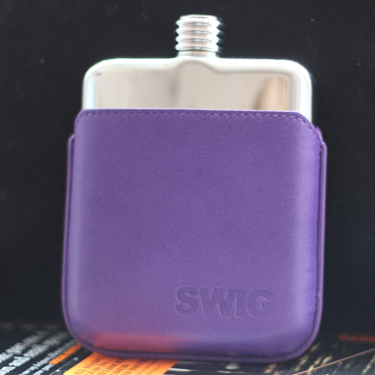 SWIG Hip Flask Purple Leather Executive Personalised