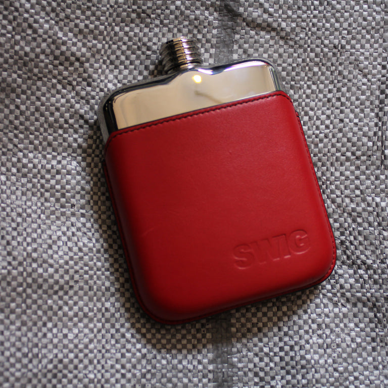 SWIG Hip Flask Red Leather Executive Personalised