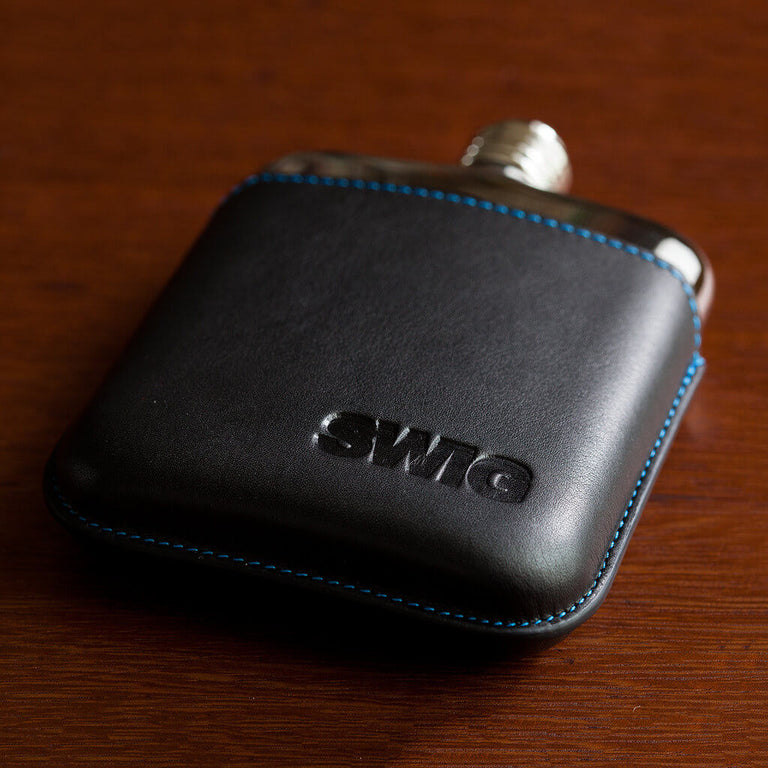 SWIG Hip Flask Black Leather Executive Personalised