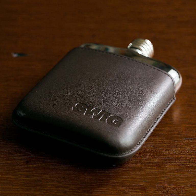 Brown Leather Executive SWIG Hip Flask - Down