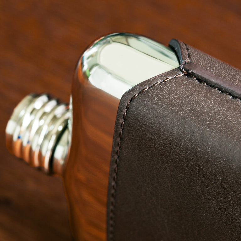 Brown Leather Executive SWIG Hip Flask - Side