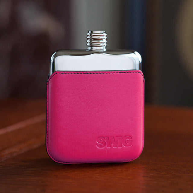 SWIG Hip Flasks Leather Pink Pouch