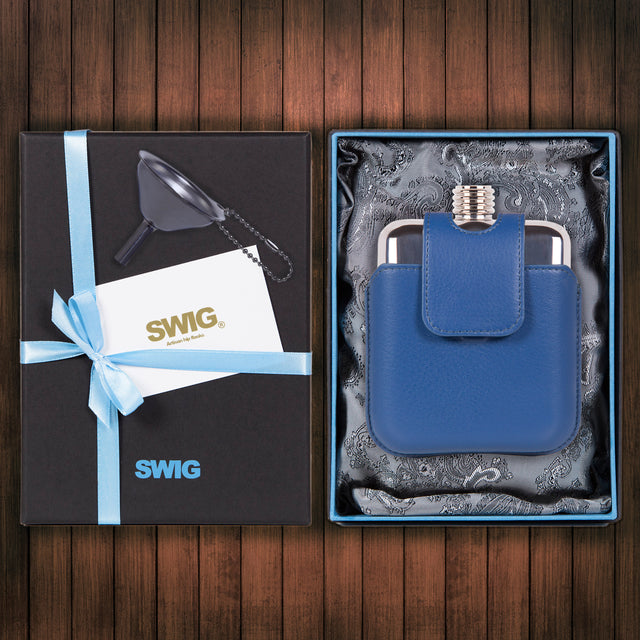SWIG Hip Flasks Executive Magnetic Blue Gift Set