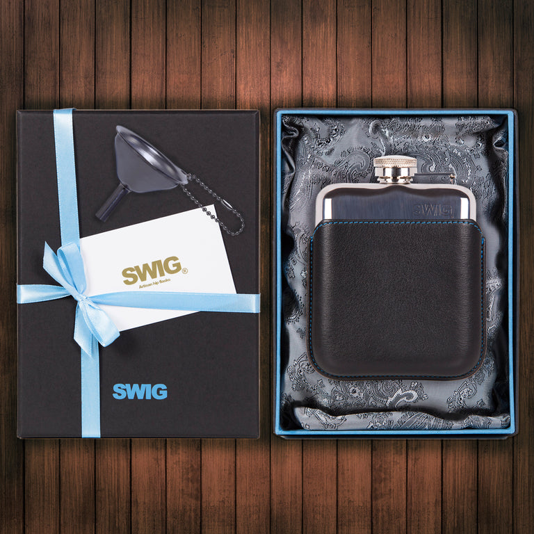 SWIG Hip Flasks Capped Executive Black Gift Set