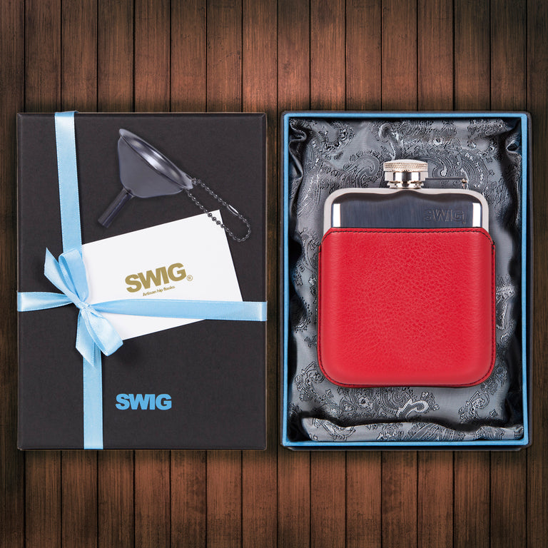 SWIG Hip Flasks Capped Executive Red Gift Set