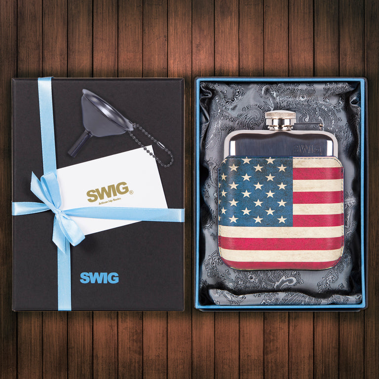 SWIG Hip Flasks Capped Executive Stars n Stripes Gift Set