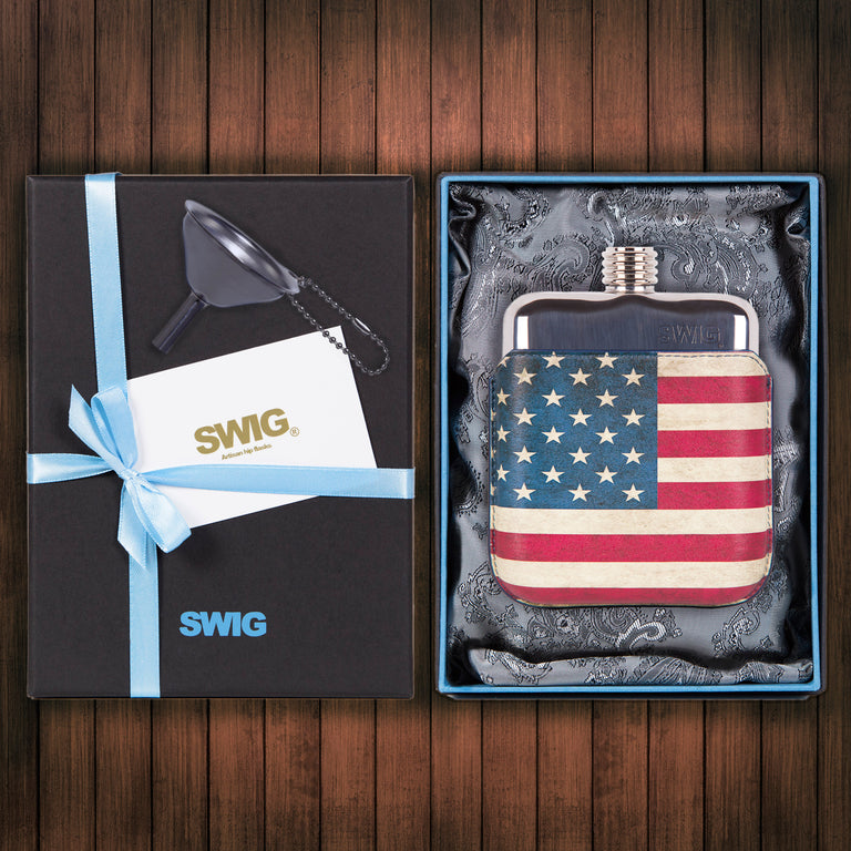 Wedding Hip Flask Gift Set Executive Stars n Stripes SWIG