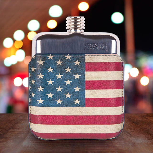 SWIG Hip Flask StarsnStripes Leather Executive Personalised
