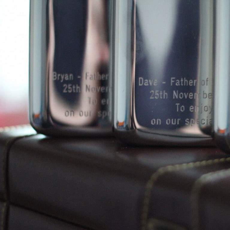 SWIG Hip Flasks Engraving Close up Wedding - multiple