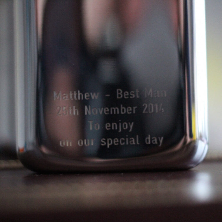 SWIG Hip Flasks Engraving Close up Best Man